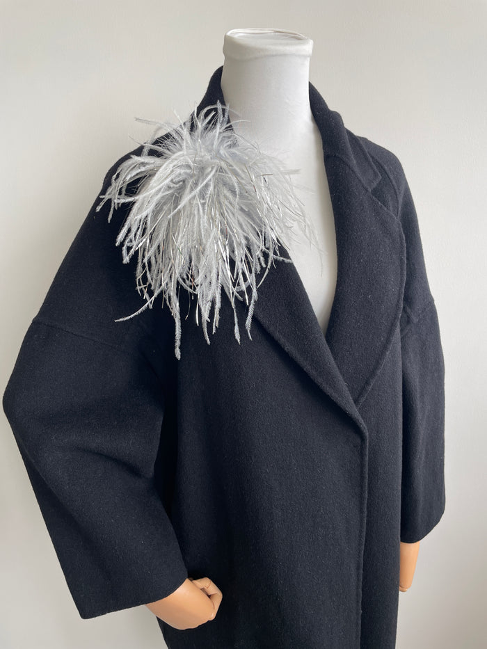 Grey Marabou Feather Brooch with Silver Thread