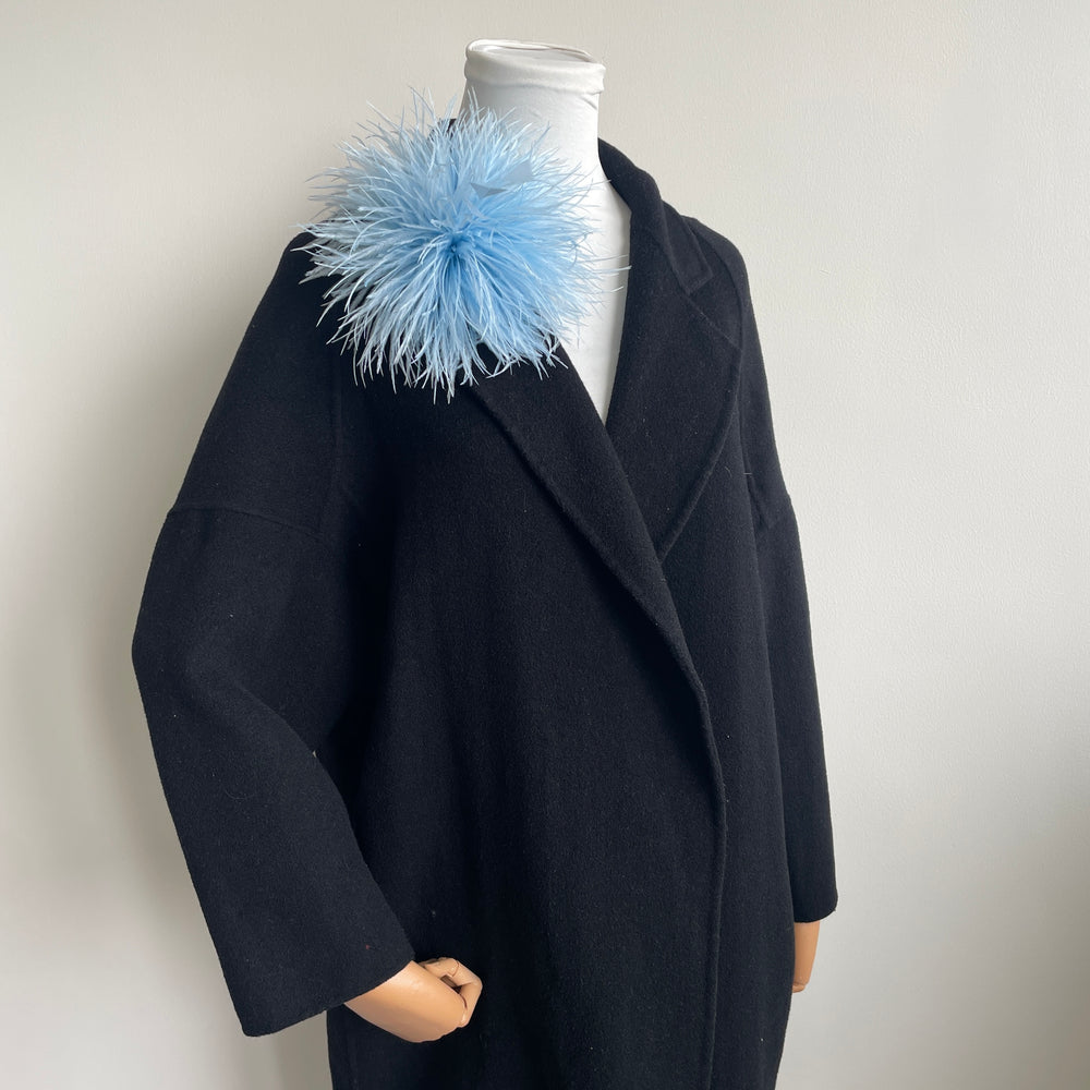 Sky Blue Ostrich Feather Brooch with Triangle Feather Accents