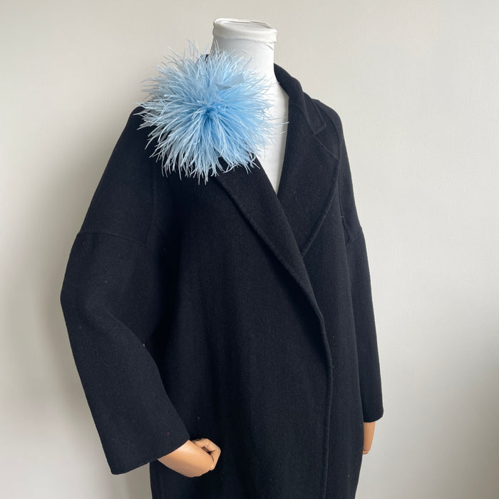 Sky Blue Ostrich Feather Brooch with Triangle Feather Accents