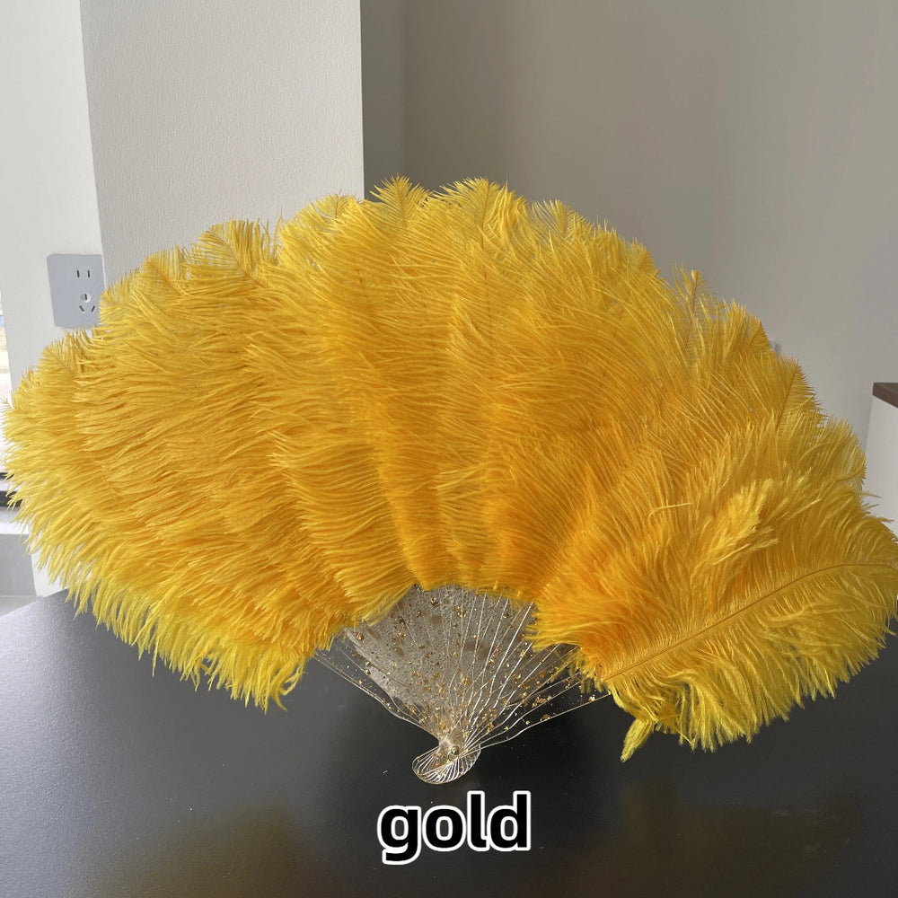 Gold Ostrich Feather Resin Fan
