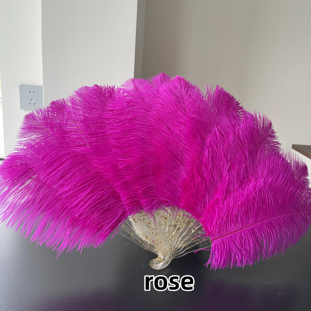 Rose Ostrich Feather Resin Fan