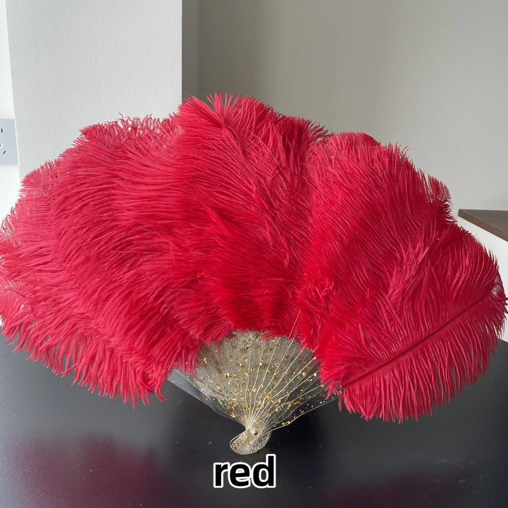 Red Ostrich Feather Resin Fan