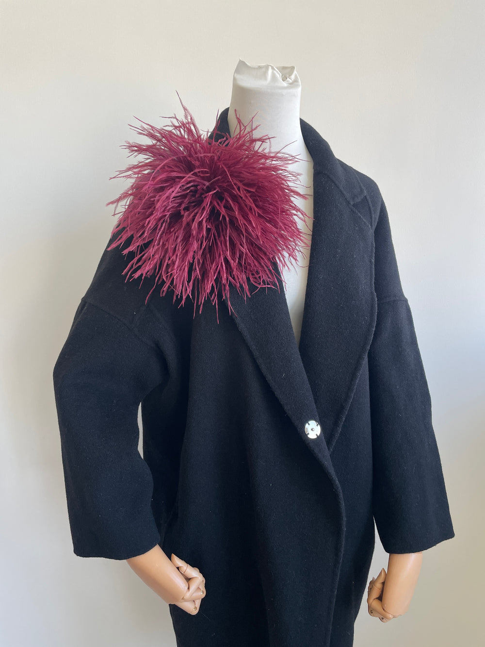 Luxury Burgundy Ostrich Feather Brooch
