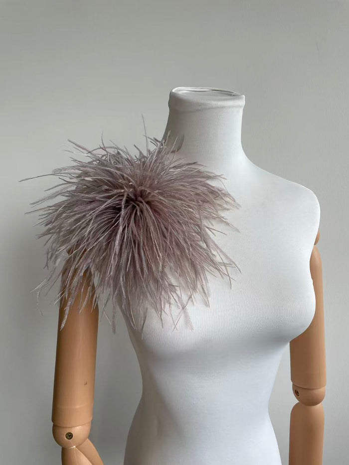 Mauve Pink Ostrich Feather Brooch