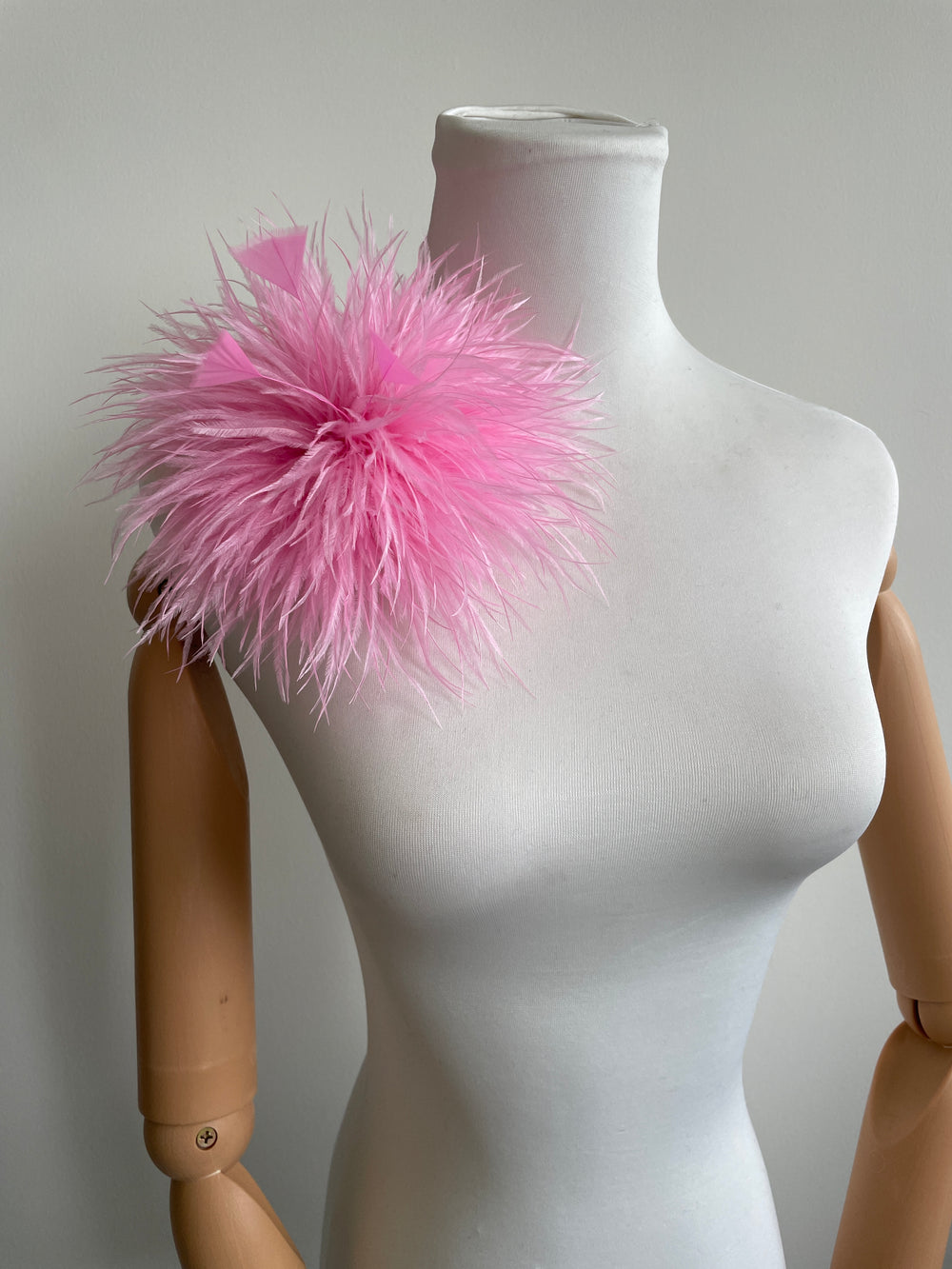 Pink Ostrich Feather Brooch with Triangle Feather Accents