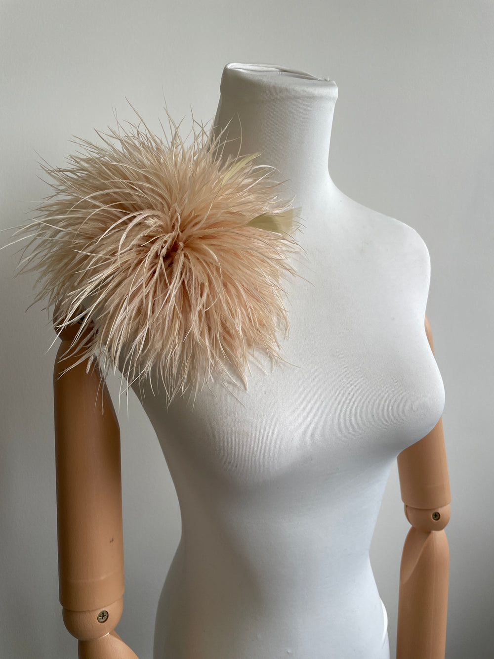 Khaki Ostrich Feather Brooch with Triangle Feather Accents