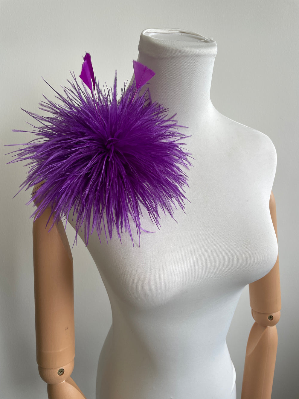 Purple Ostrich Feather Brooch with Triangle Feather Accents