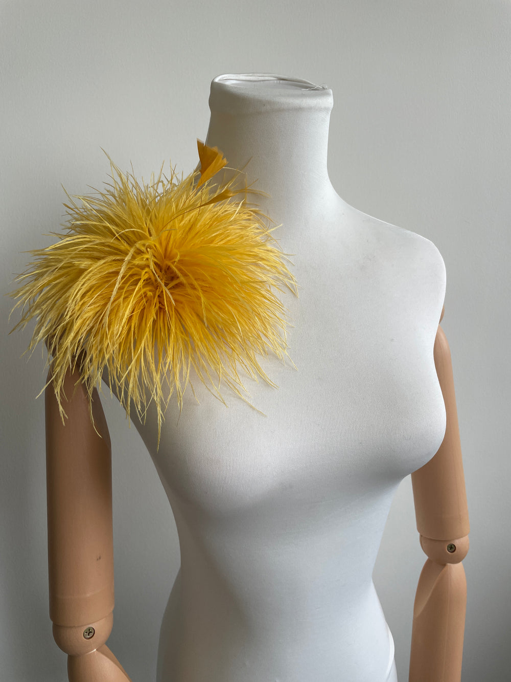 Gold Ostrich Feather Brooch with Triangle Feather Accents