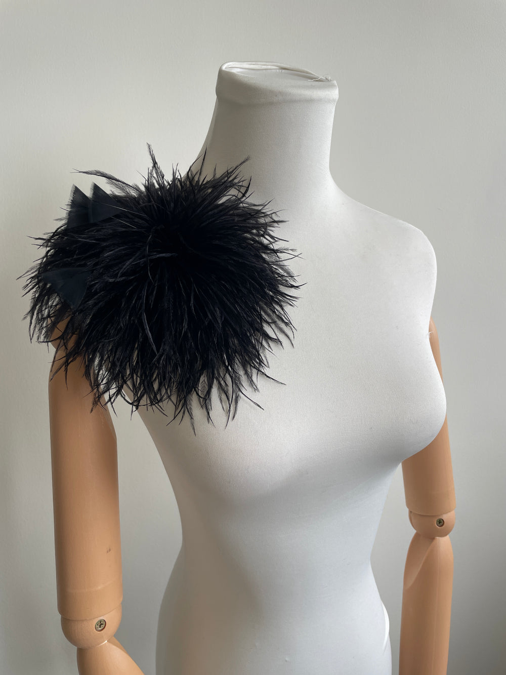 Black Ostrich Feather Brooch with Triangle Feather Accents