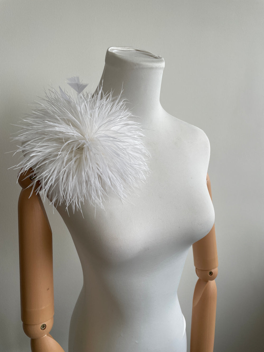 White Ostrich Feather Brooch with Triangle Feather Accents