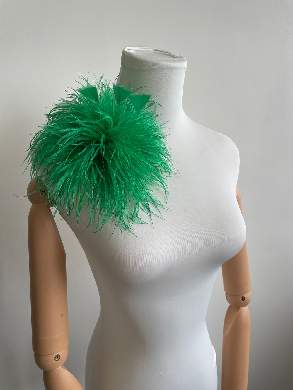 Grass Green Ostrich Feather Brooch with Triangle Feather Accents
