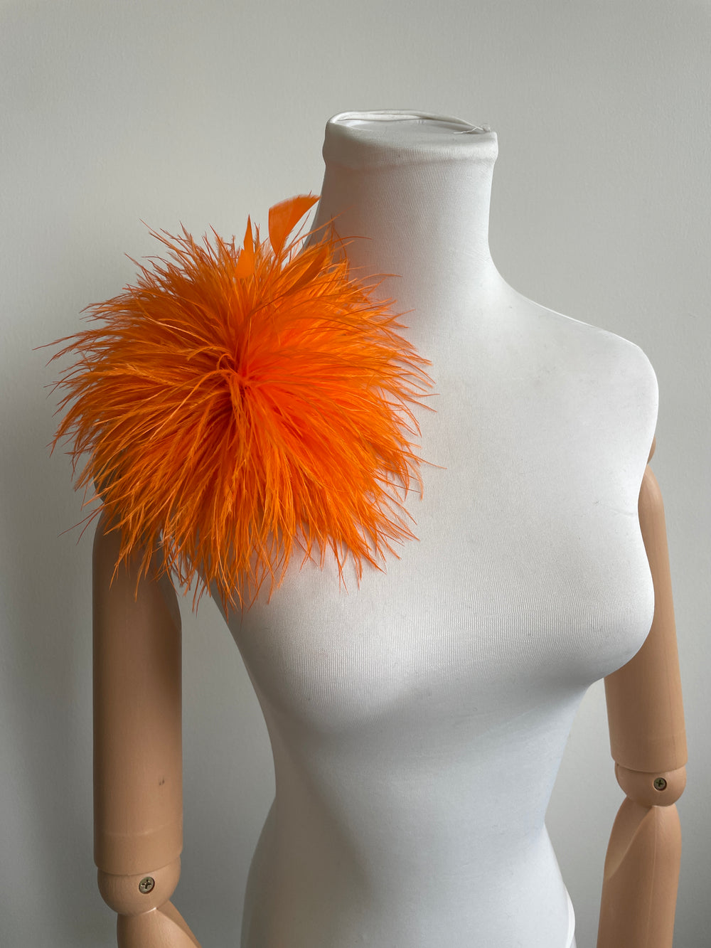 Orange Ostrich Feather Brooch with Triangle Feather Accents