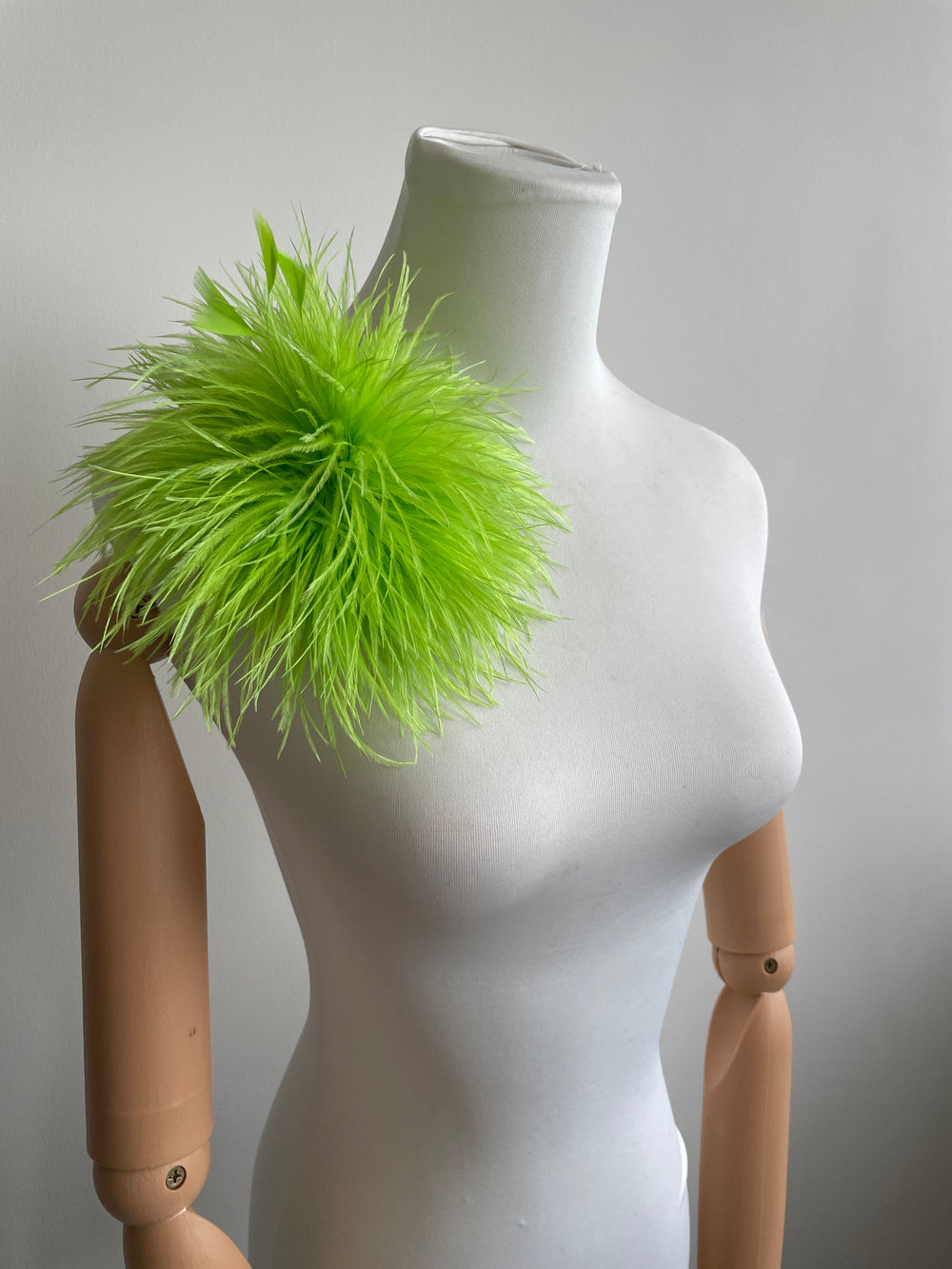 Apple Green Ostrich Feather Brooch with Triangle Feather Accents