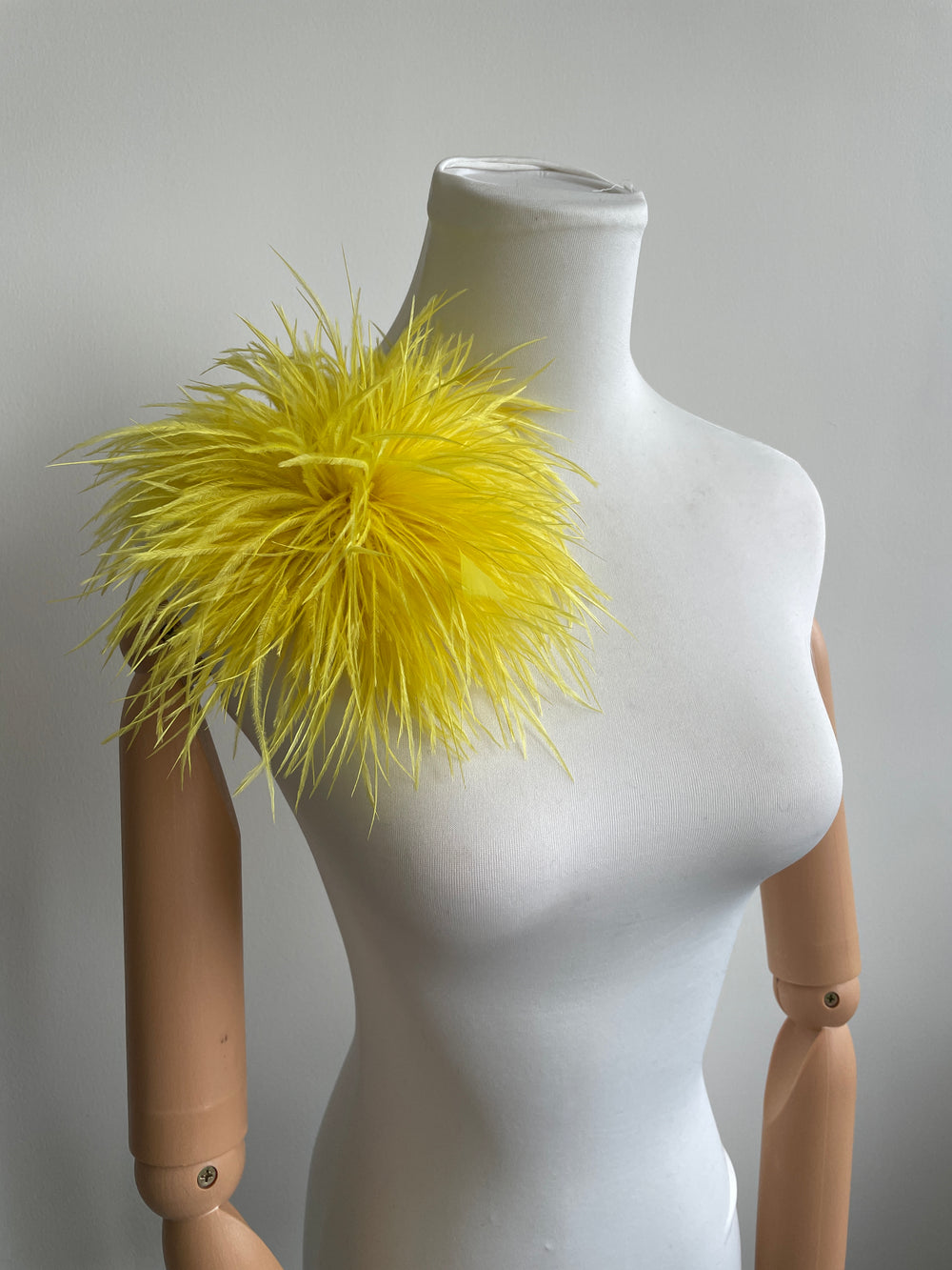 Yellow Ostrich Feather Brooch with Triangle Feather Accents