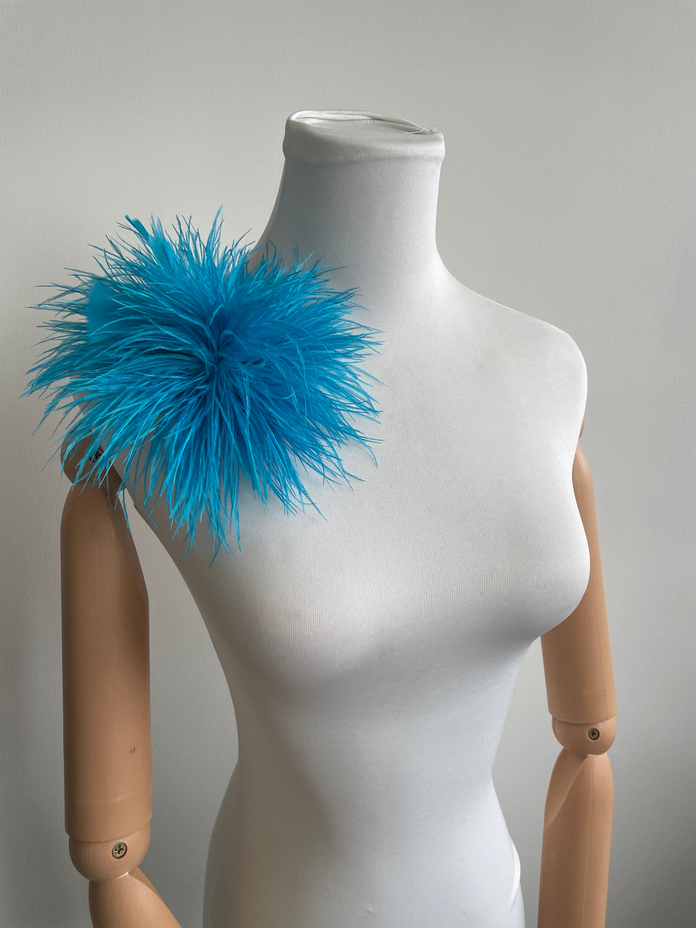 Lake Blue Ostrich Feather Brooch with Triangle Feather Accents