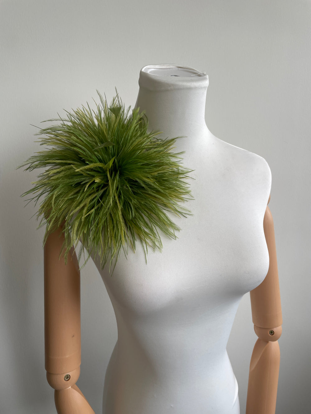 Olive Green Ostrich Feather Brooch with Triangle Feather Accents