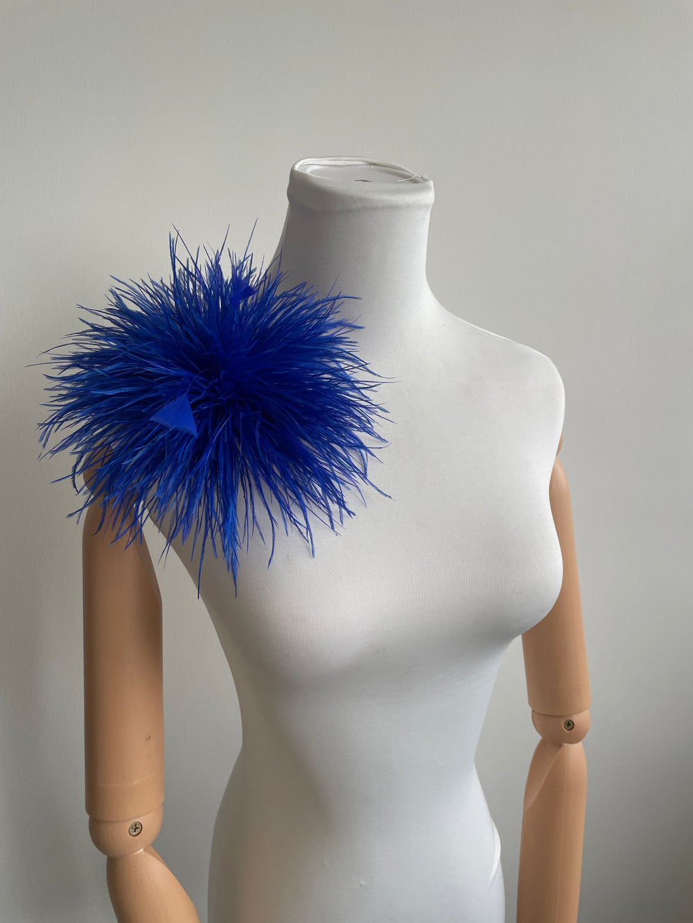 Royal Blue Ostrich Feather Brooch with Triangle Feather Accents