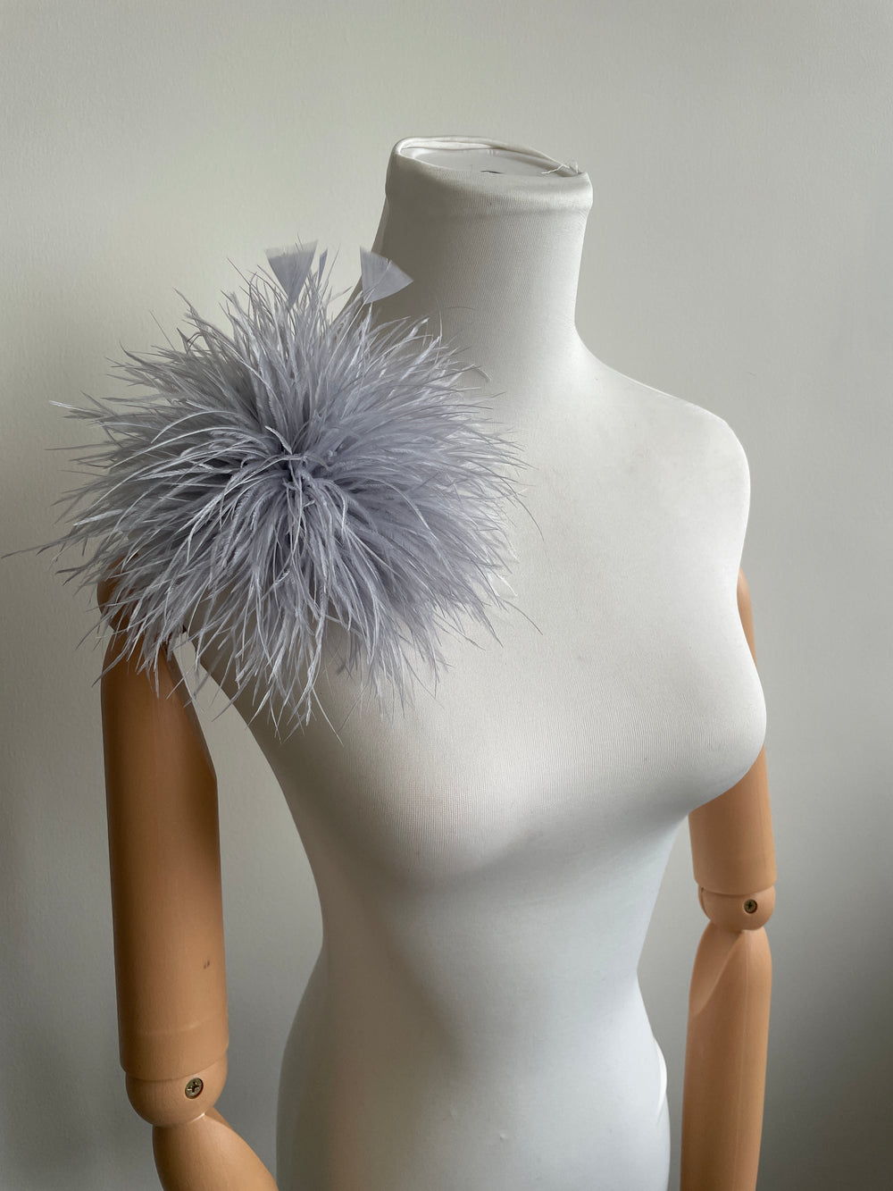 Grey Ostrich Feather Brooch with Triangle Feather Accents