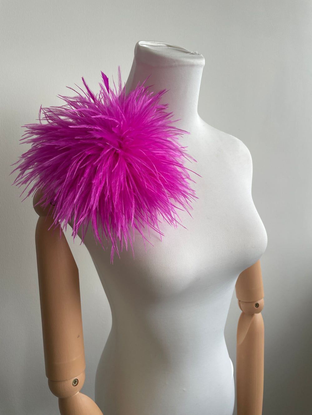Rose Red Ostrich Feather Brooch with Triangle Feather Accents