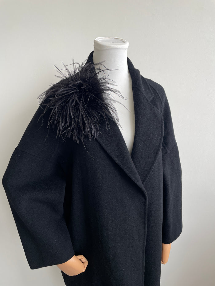 Black Marabou Feather Brooch