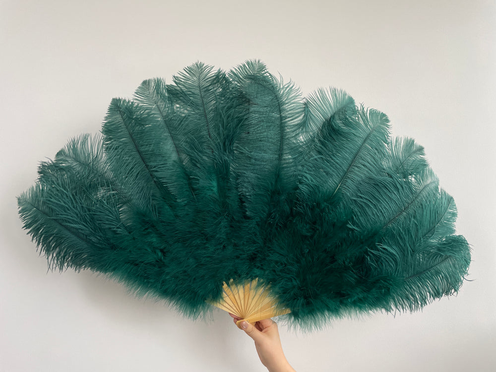 Dark Green Ostrich Feather Fan