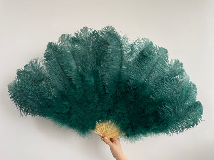 Dark Green Ostrich Feather Fan