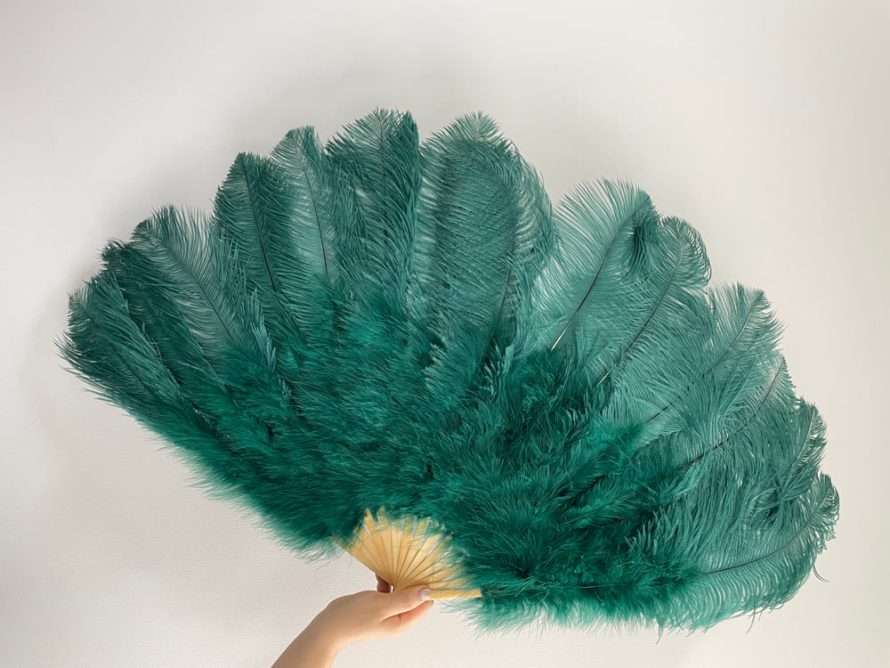 Dark Green Ostrich Feather Fan