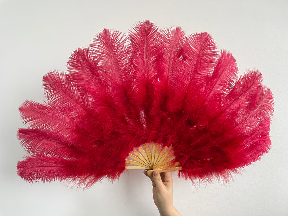 Red Ostrich Feather Fan