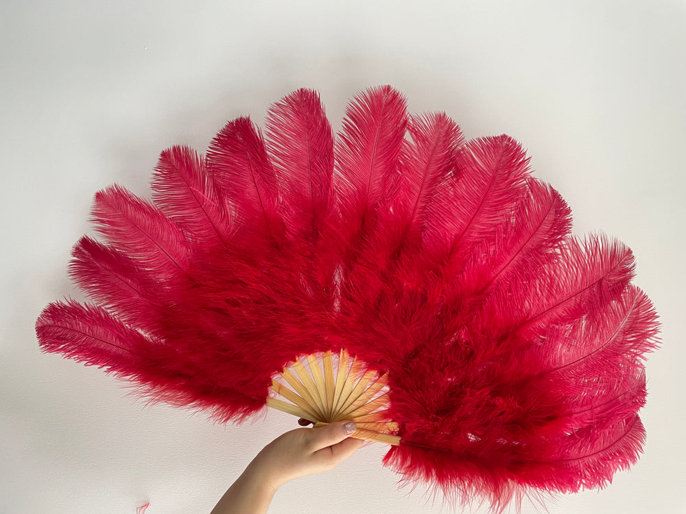 Red Ostrich Feather Fan