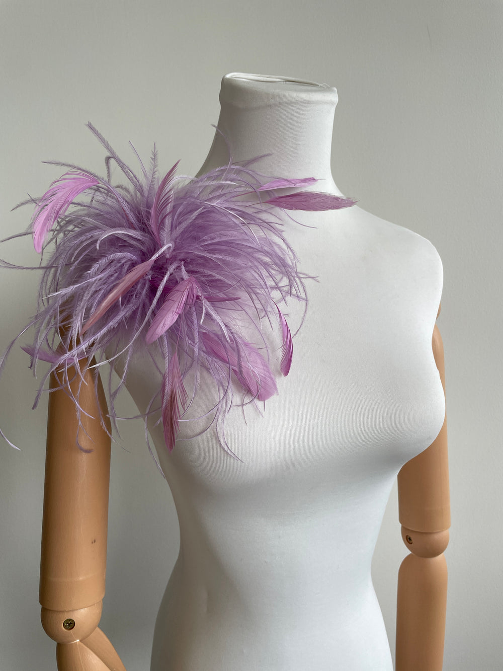 Purple Ostrich Feather Brooch with Large Turkey Feather Accents