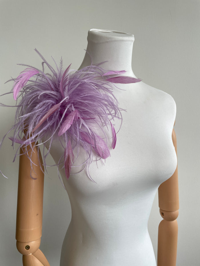 Purple Ostrich Feather Brooch with Large Turkey Feather Accents
