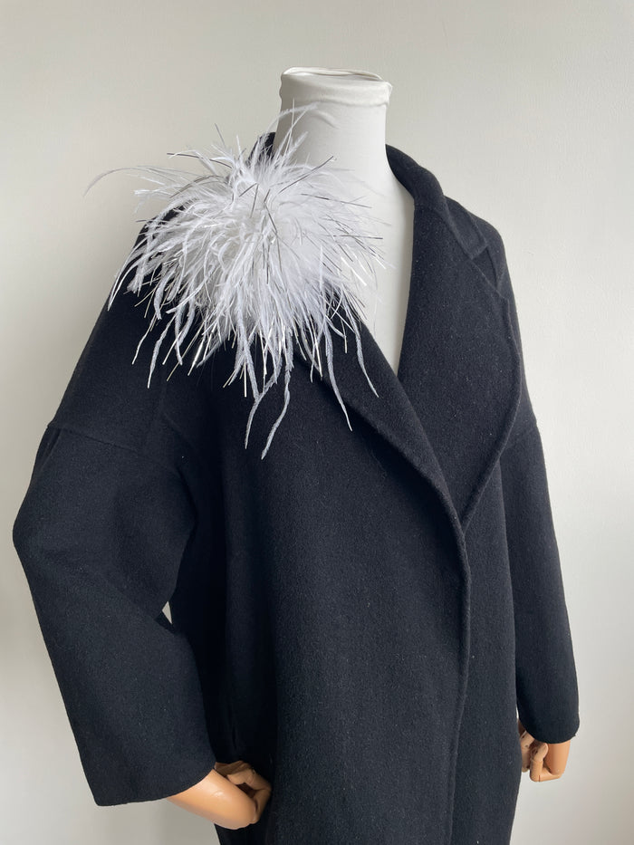 White Marabou Feather Brooch with Silver Thread