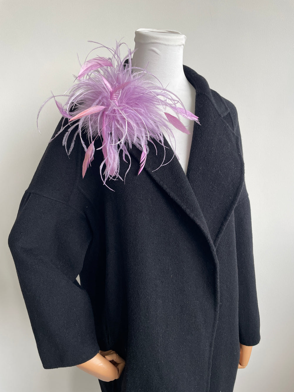 Purple Ostrich Feather Brooch with Large Turkey Feather Accents