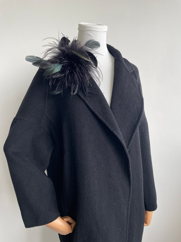 Black Rooster Feather & Ostrich Feather Brooch