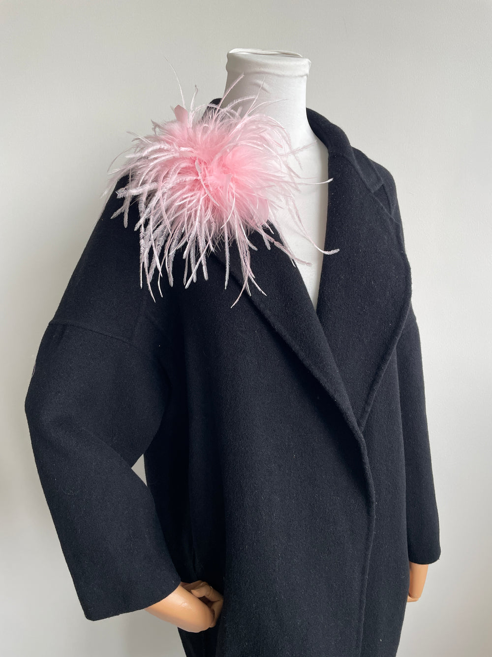 Pink Ostrich Feather Brooch with Large Turkey Feather Accents