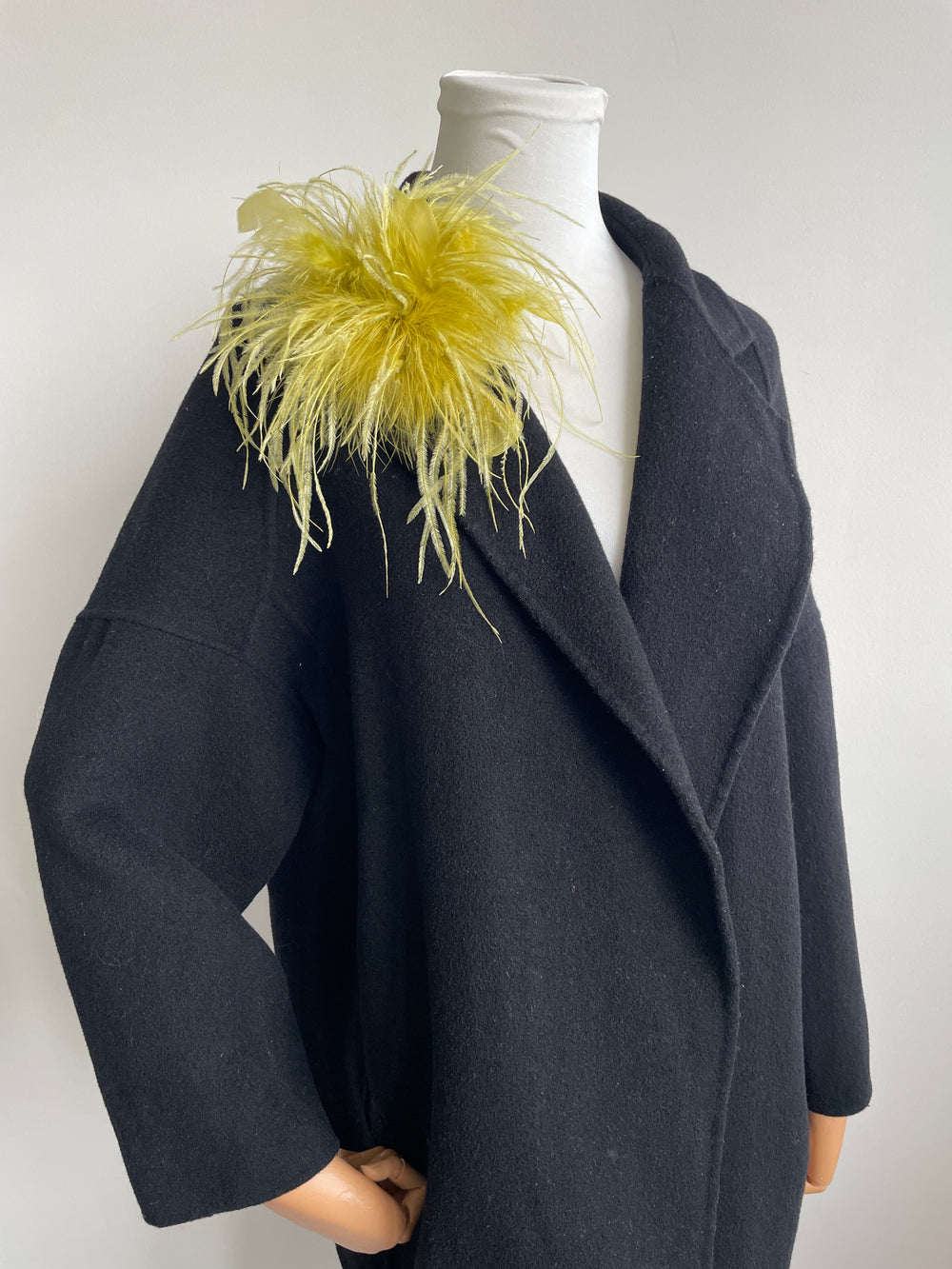 Yellow Ostrich Feather Brooch with Large Turkey Feather Accents