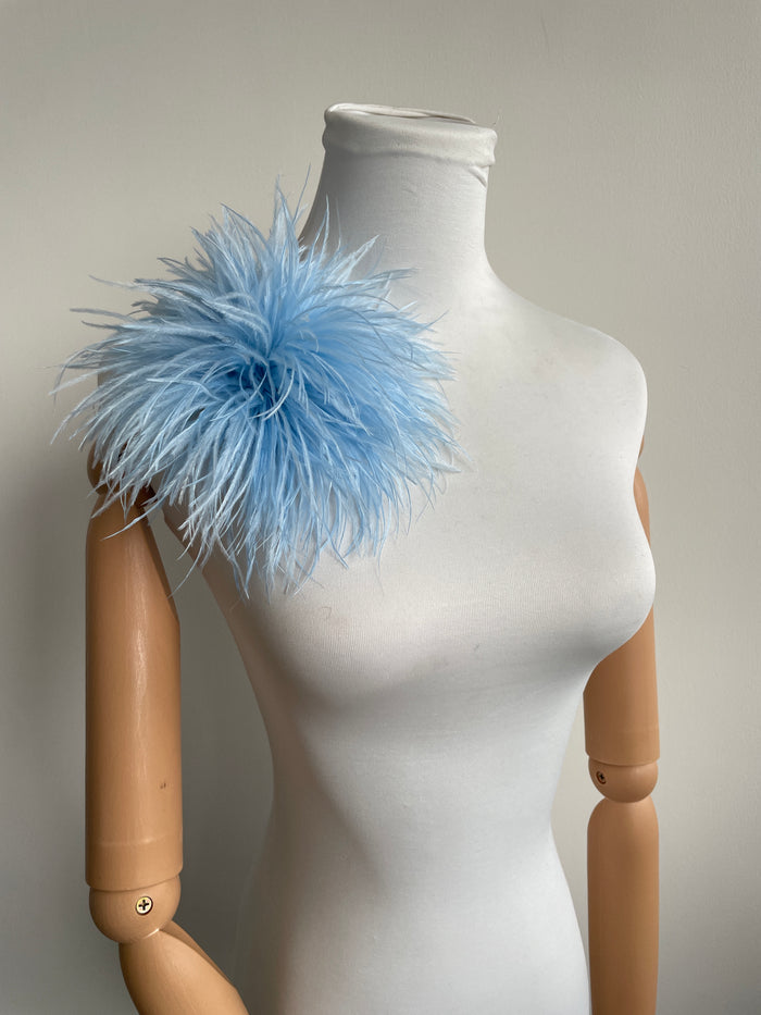 Light Blue Ostrich Feather Brooch