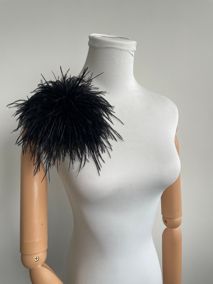 Black Ostrich Feather Brooch