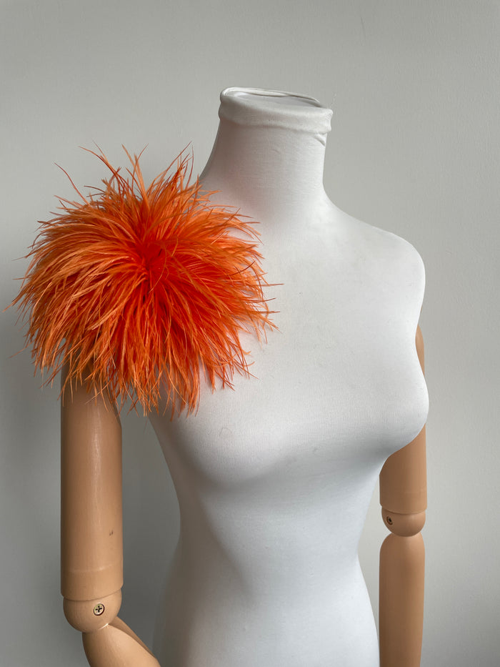 Orange Ostrich Feather Brooch