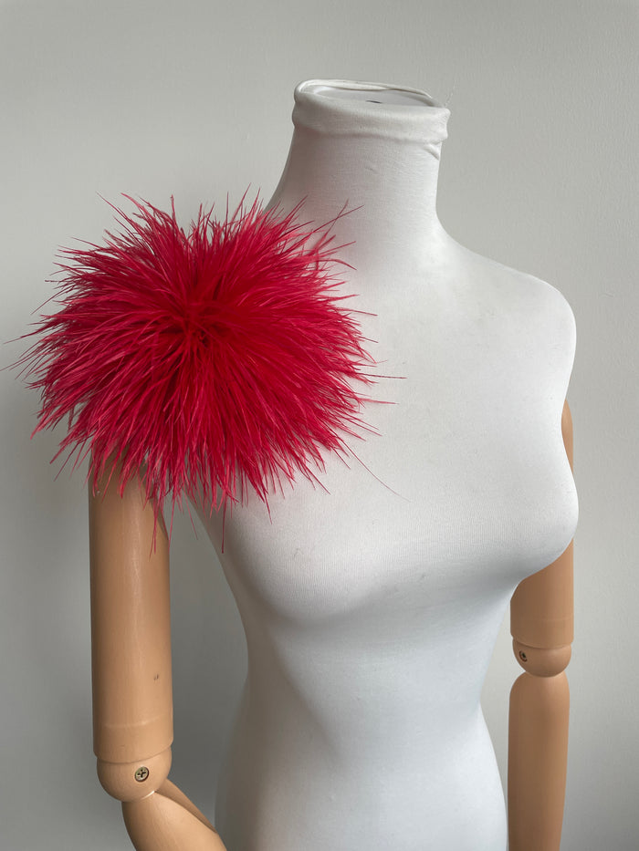 Red Ostrich Feather Brooch