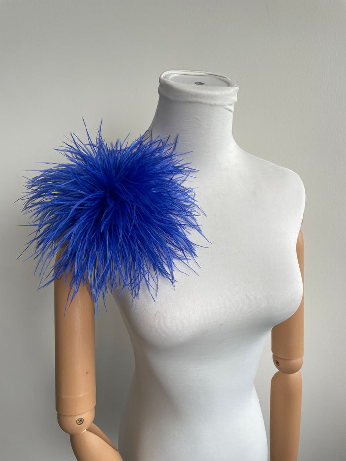 Royal Blue Ostrich Feather Brooch