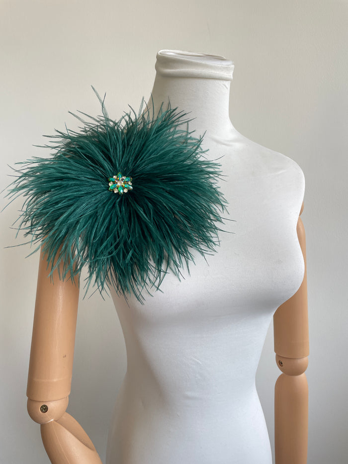 Dark green Rhinestone Ostrich Feather Brooch
