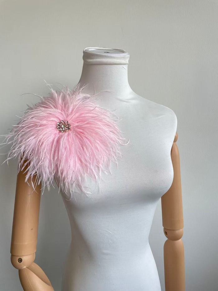 Light Purple  Rhinestone Ostrich Feather Brooch