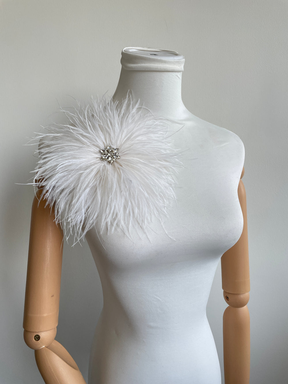 White Rhinestone Ostrich Feather Brooch