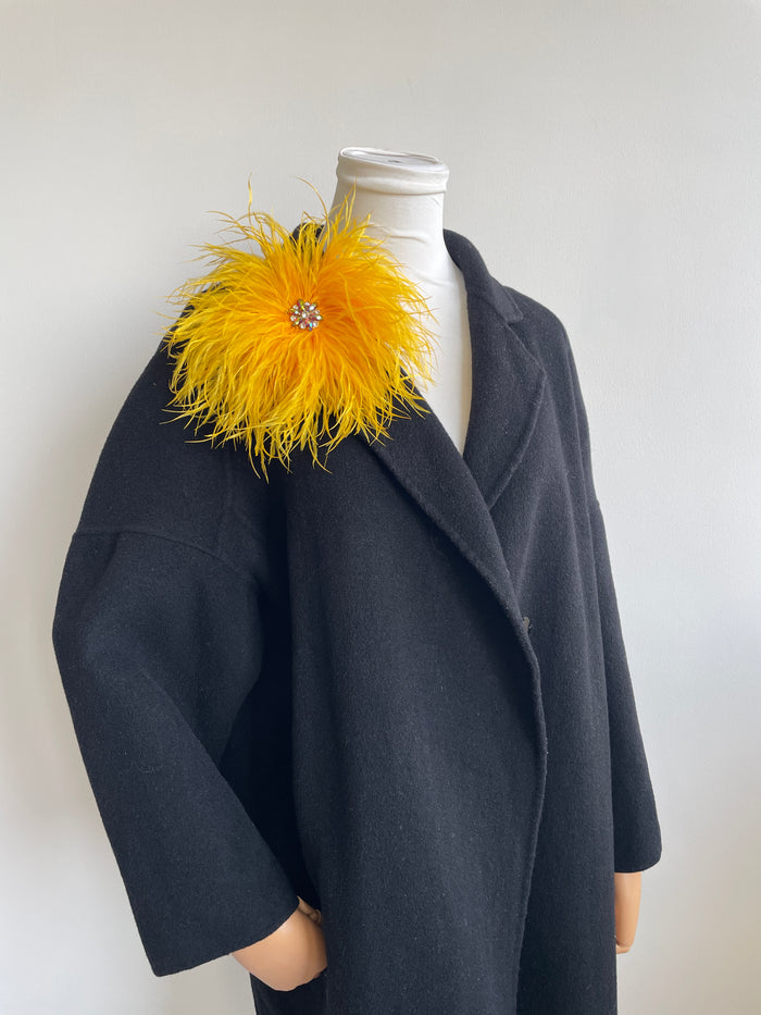 Gold Rhinestone Ostrich Feather Brooch