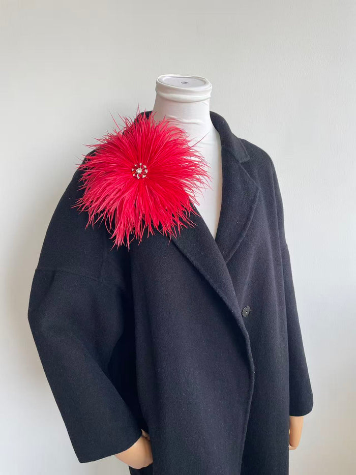 Red Rhinestone Ostrich Feather Brooch