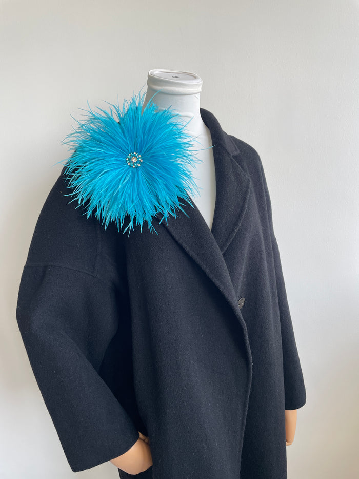 Lake Blue Rhinestone Ostrich Feather Brooch