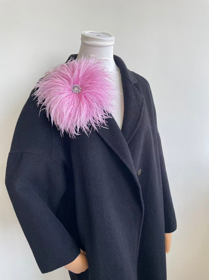 Pink Rhinestone Ostrich Feather Brooch