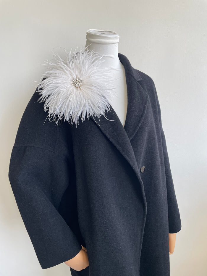 White Rhinestone Ostrich Feather Brooch