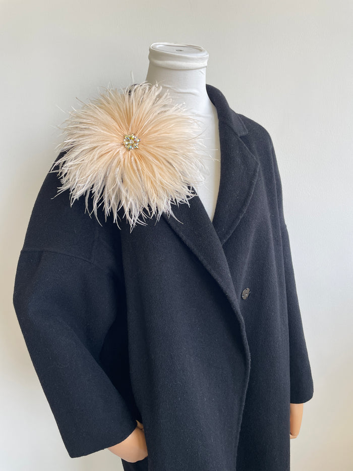 Champagne Rhinestone Ostrich Feather Brooch